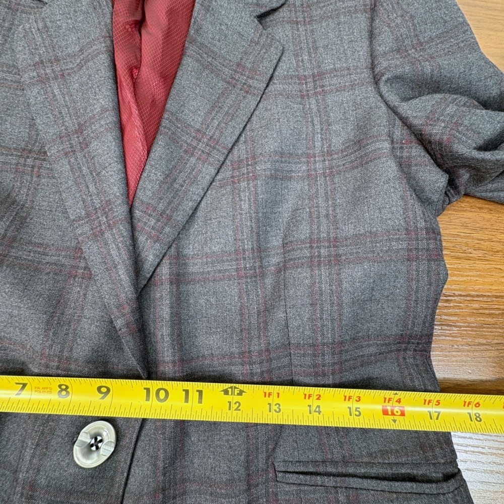 Tom James Holland & Sherry Bespoke Grey Plaid Wool Blazer Elbow Patches Luxury - Picture 9 of 13